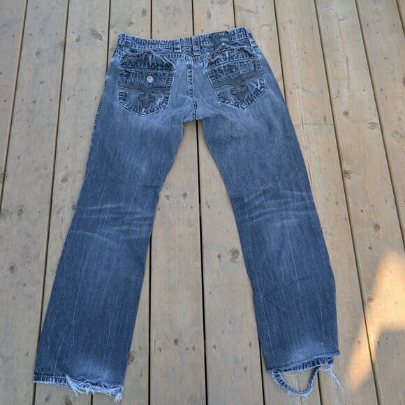 Rock Revival Jeans Men's 36 Blue Denim Dark Wash Faded Distressed Straight Leg - Picture 11 of 14